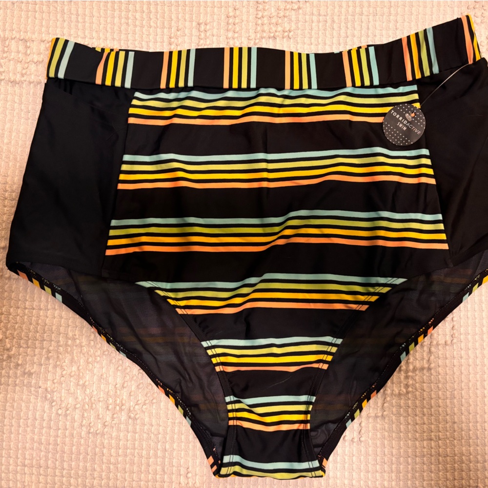 Torrid Black and Multicolor Striped swim bottoms